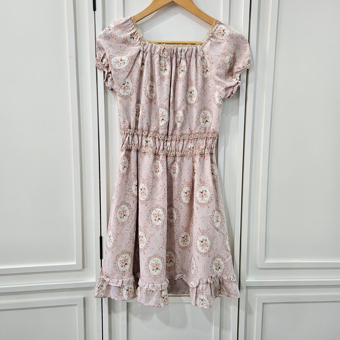 빈티지 플라워 핑크 원피스 프릴 장식 상품이미지6