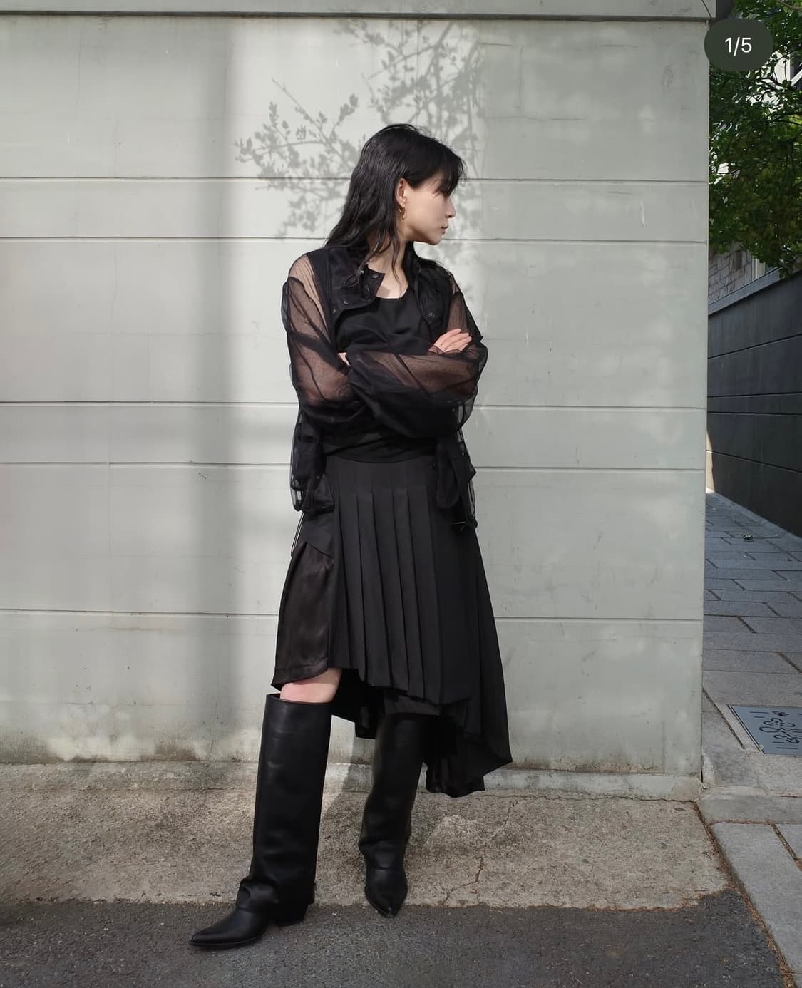 JUNE UNBALANCED PLEATED SKIRT black / S 상품이미지2