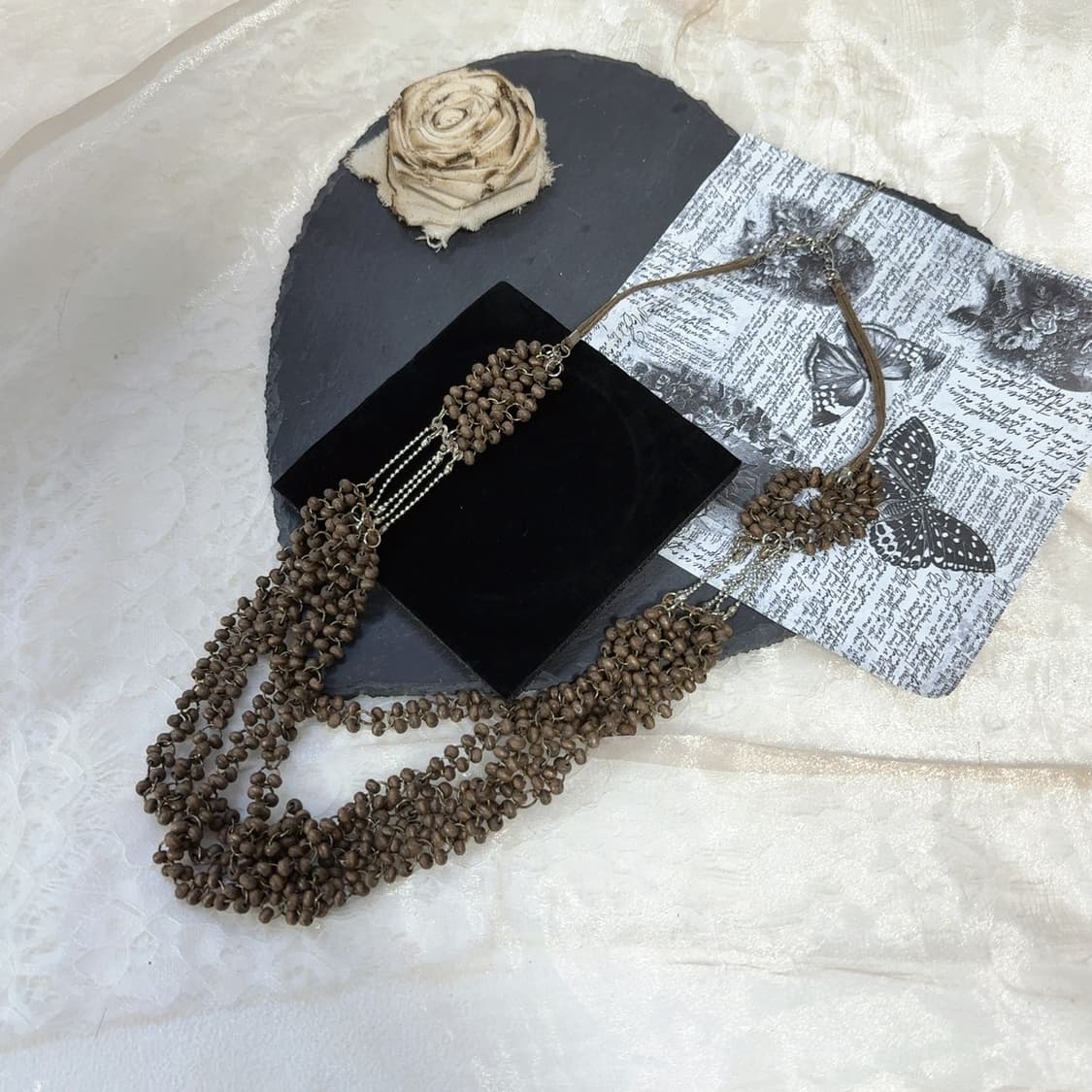 빈티지 브라운 우드 체인 레이어드 목걸이 상품이미지2