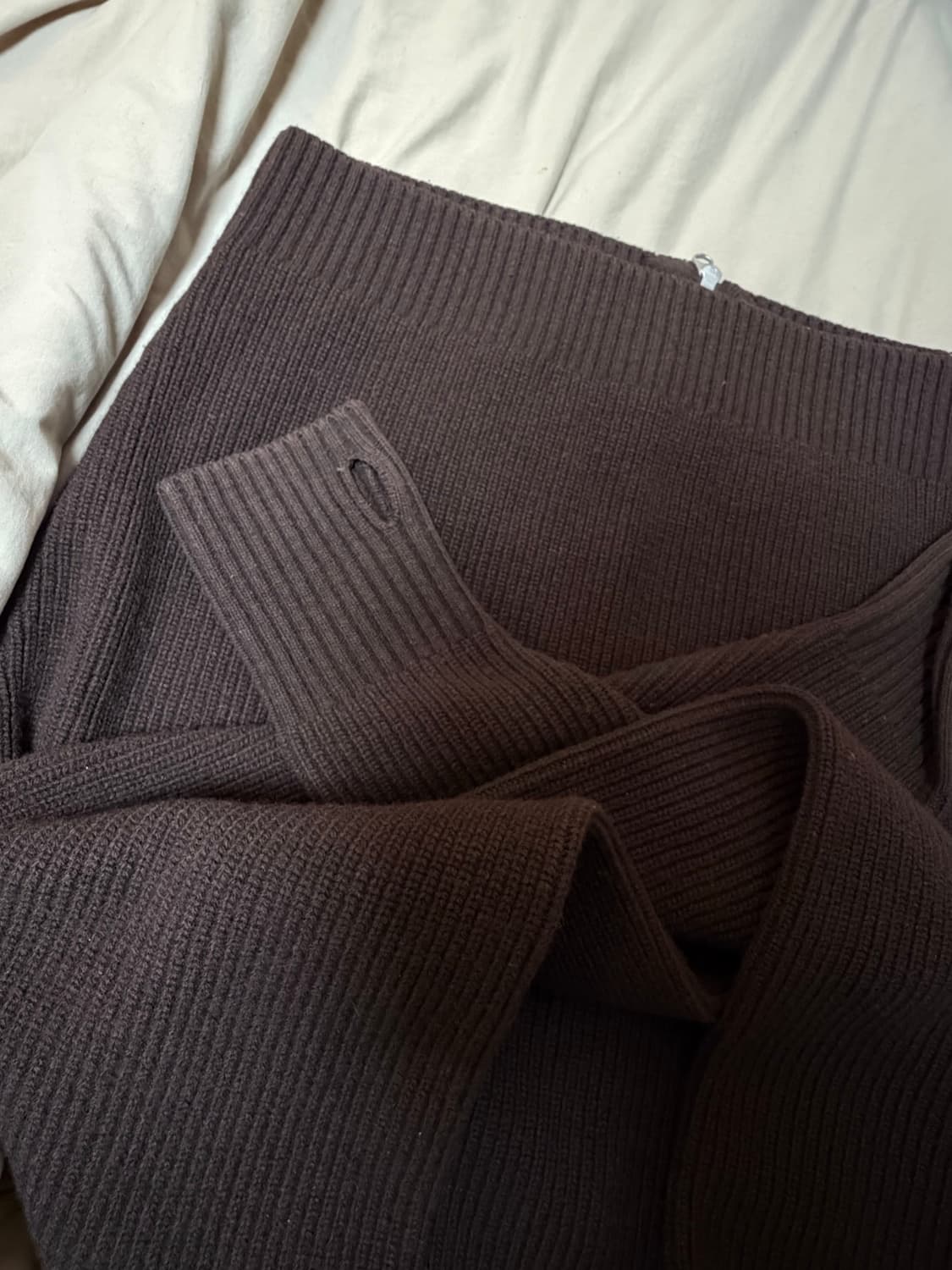 토니웩 슈퍼 파인 메리노 울 플래킷 집업 니트 다크 브라운 상품이미지3