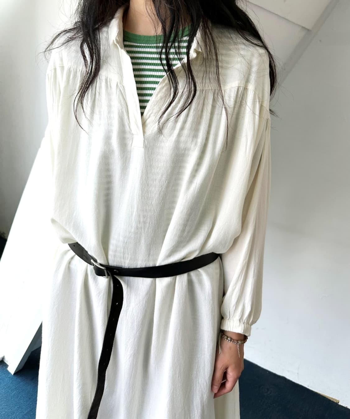 Rayon linen shirred design loose onepiec 상품이미지7