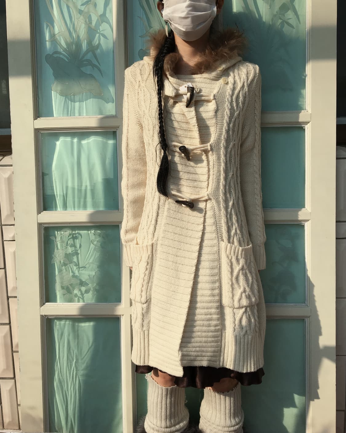 Fur hood duffle button knit cardigan 상품이미지1