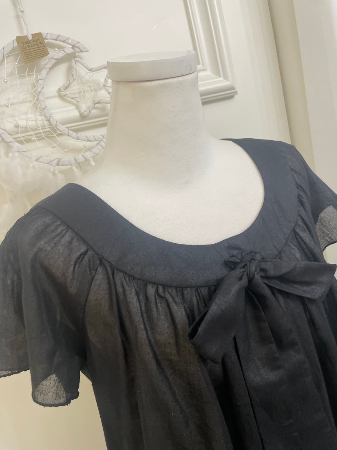 black bow point shirring summer blouse 상품이미지8