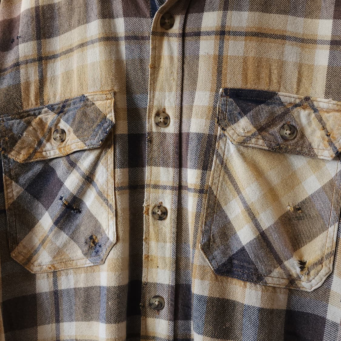 90s 빈티지 체크셔츠 헤비 플란넬 워크셔츠 썬페이딩 옐로우 L 상품이미지6