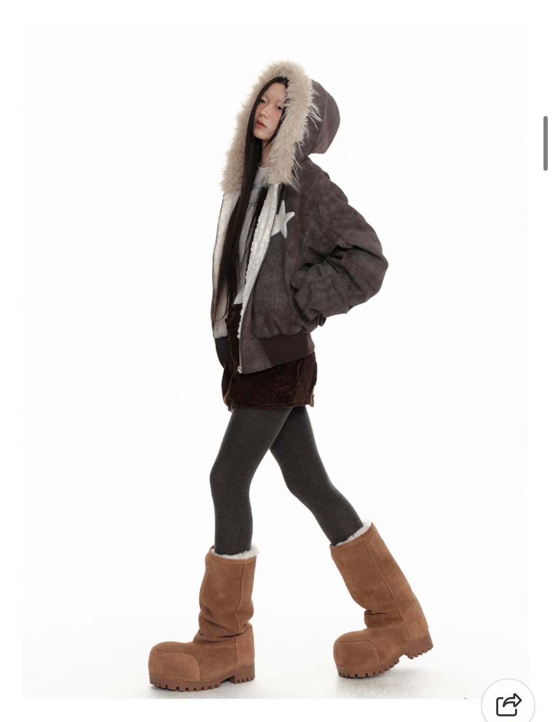 JIKOO 지쿠 퍼 후드집업 퍼자켓 별패치 기모 마운틴 재킷 S사이즈  상품이미지3