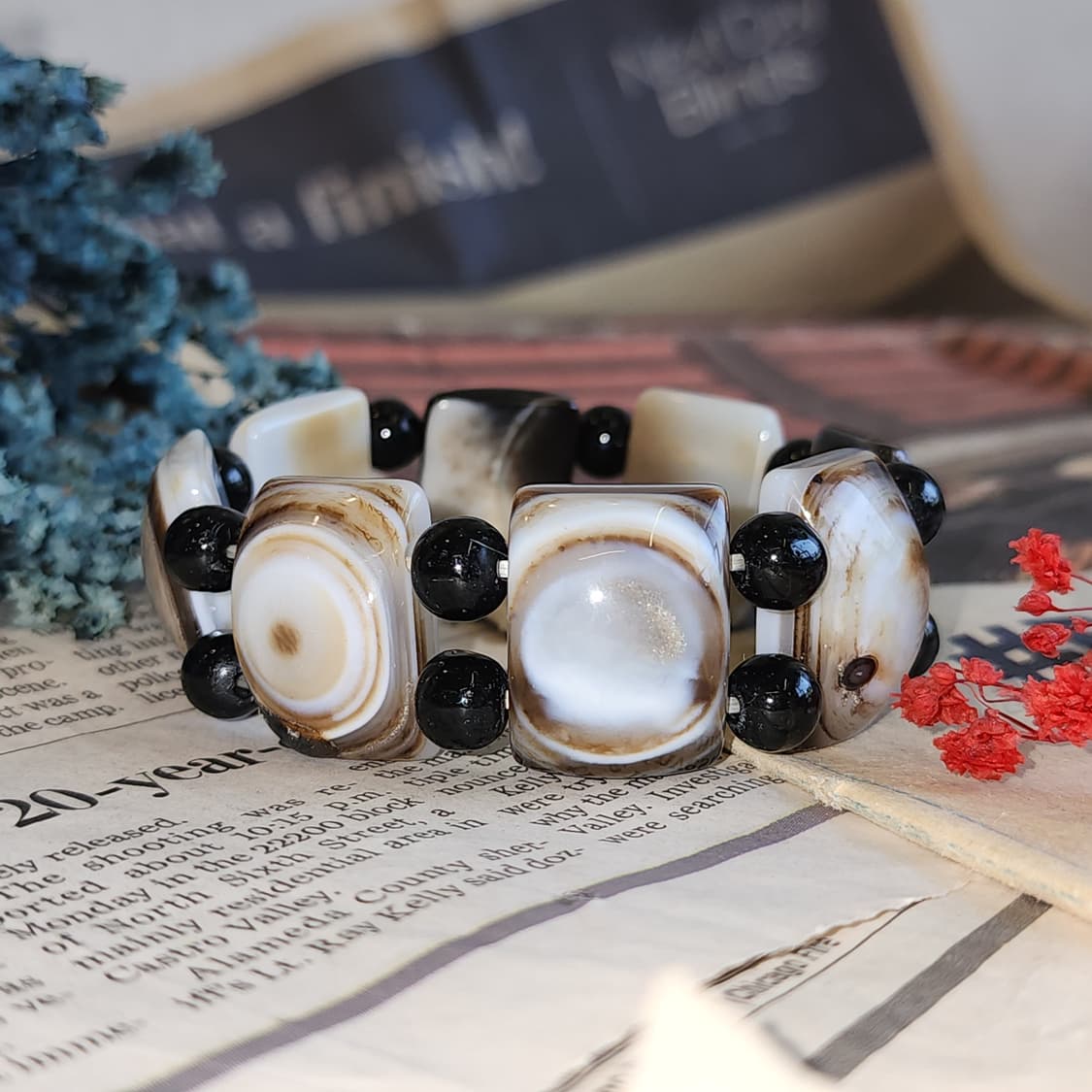 90s 프랑스 빈티지 미스틱 아이 천안석 레이어드 팔찌 사각 뱅글 팔찌 상품이미지1