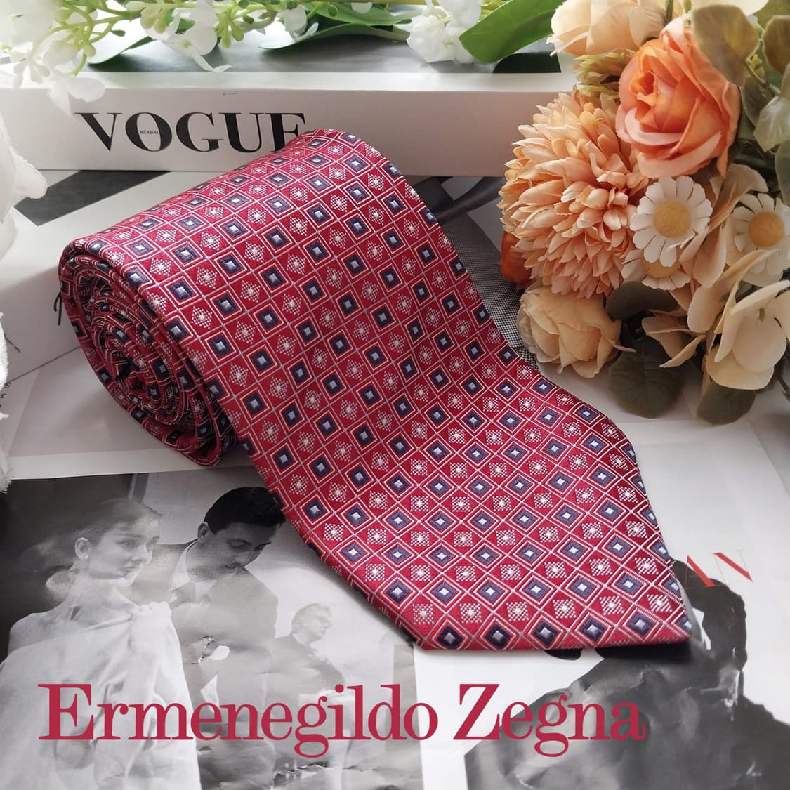 에르메네질도 제냐 실크 기하학 자카드 넥타이 9cm A+등급 K1924 상품이미지1