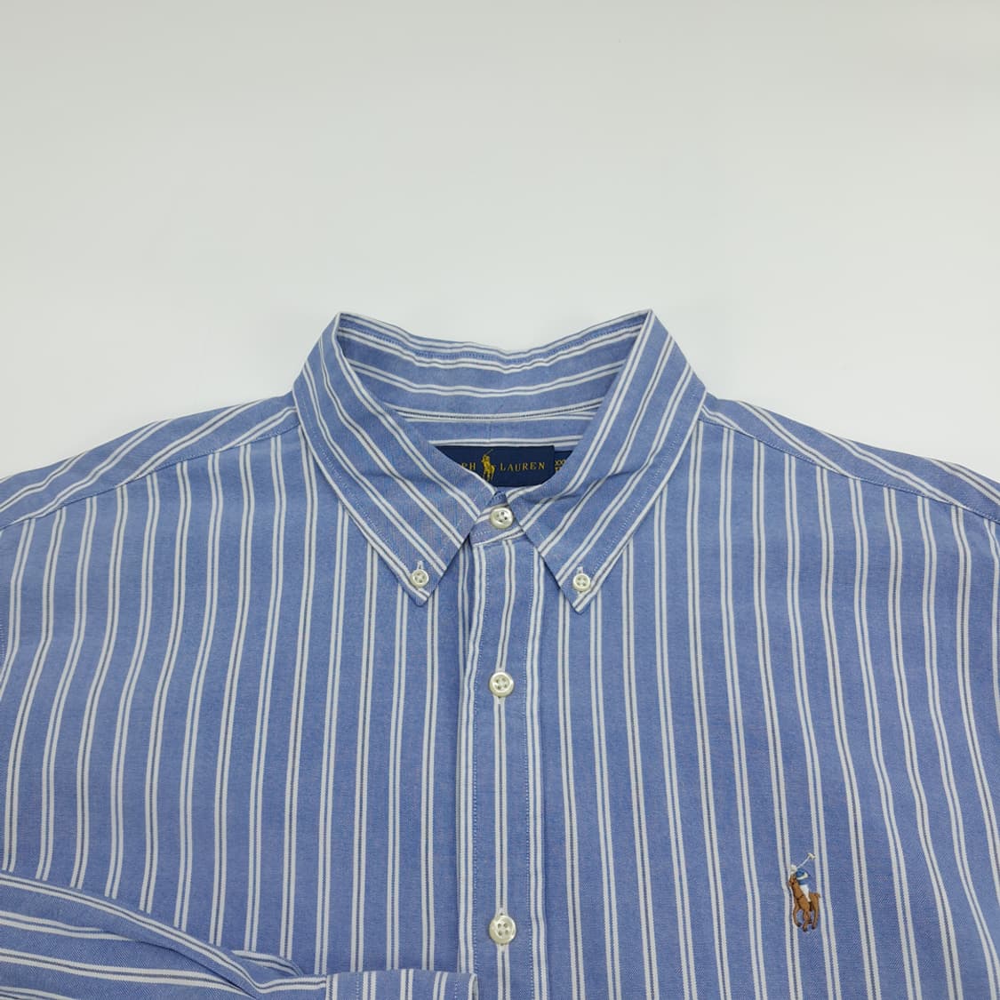 Co728 2XL 폴로 랄프로렌 블루 스트라이프 QR 긴팔 셔츠 남방 상품이미지3