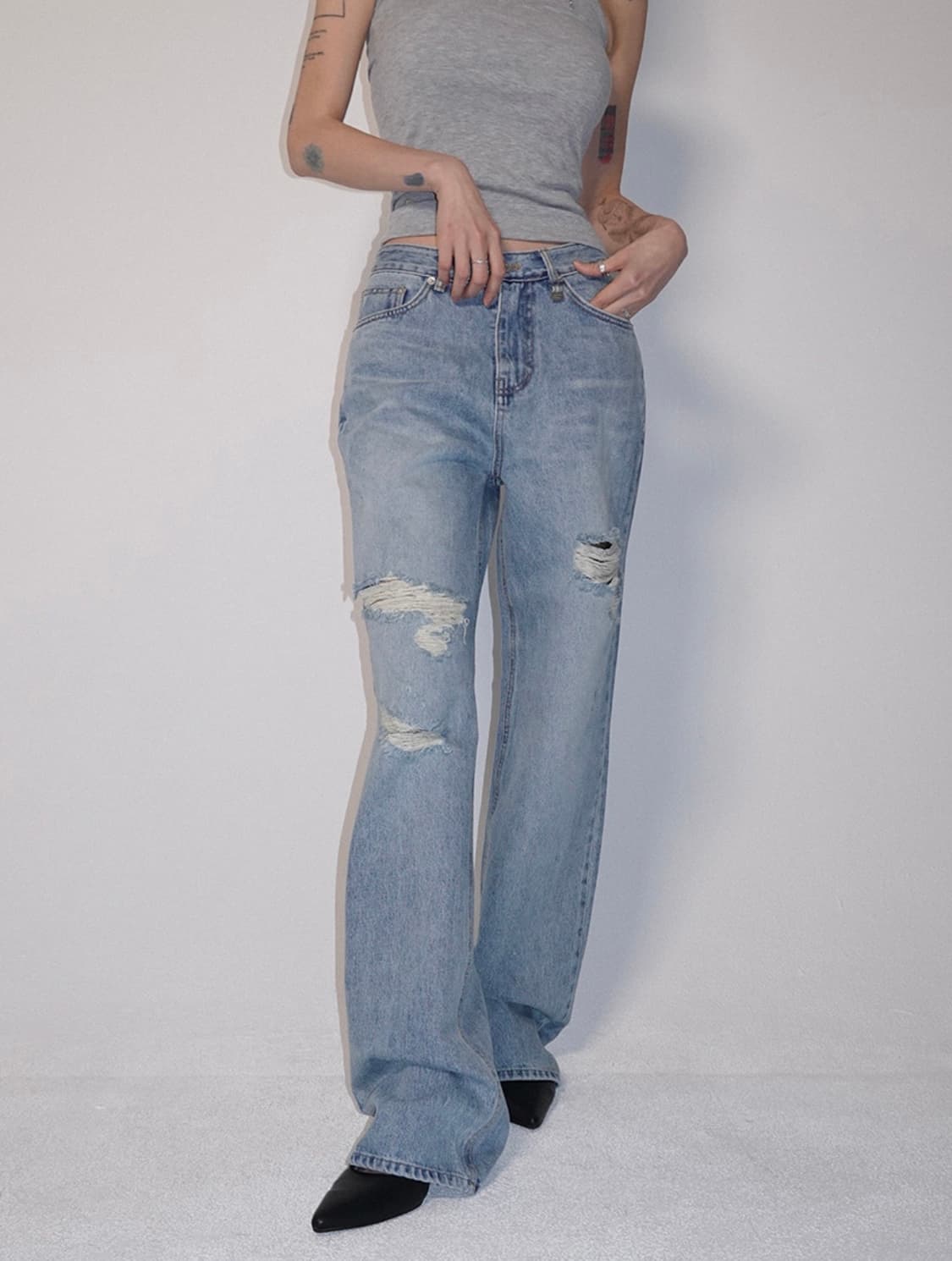 페일제이드 빈티지 데미지 세미 와이드 진 라이트블루 상품이미지7