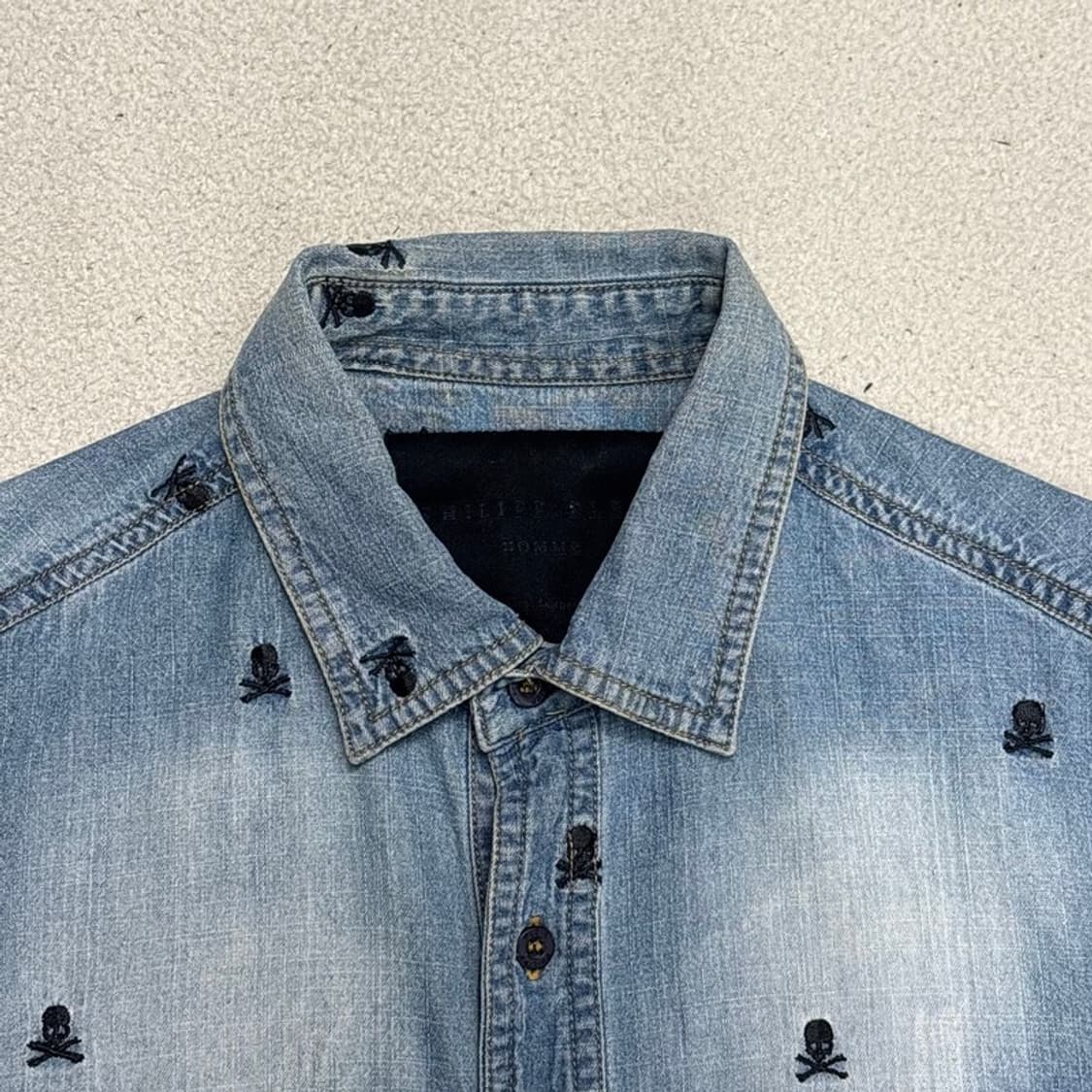 필립플레인 스컬 Embroidery 데님진 말론 셔츠 S 상품이미지4