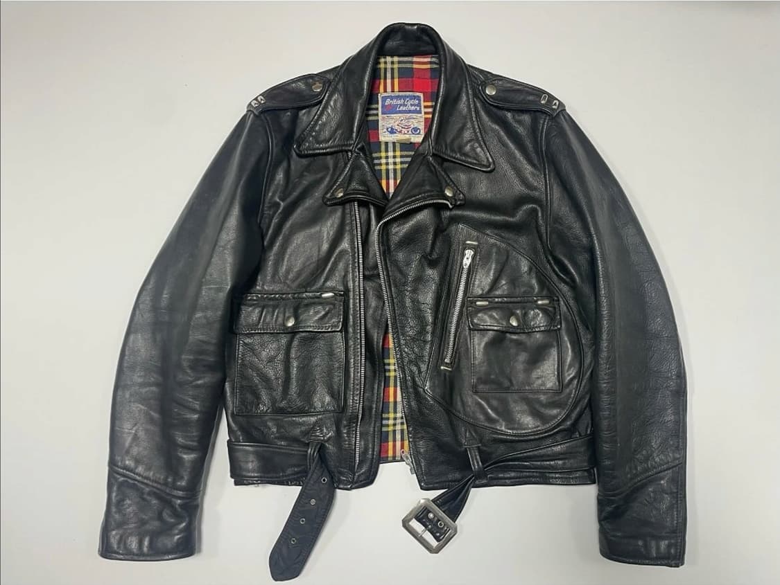60s 빈티지 브리티쉬 d포켓 모터사이클 라이더 레더 자켓 스컬체인 상품이미지2