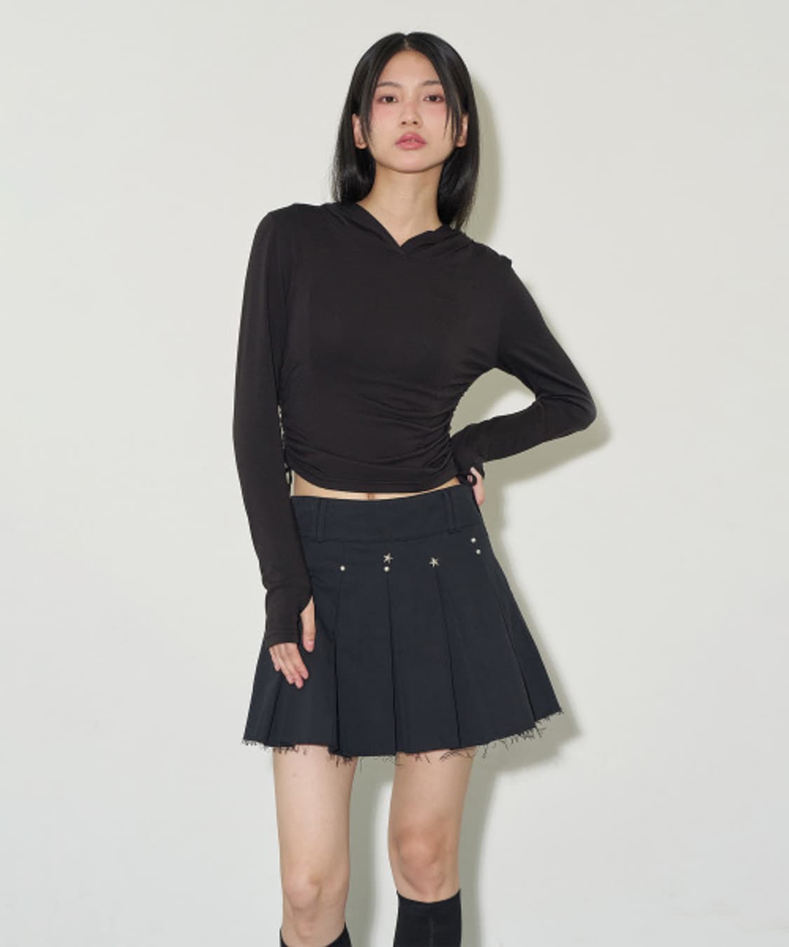 일리고 스타 스터드 블랙 플리츠 레이어드 미니 스커트 M 상품이미지1