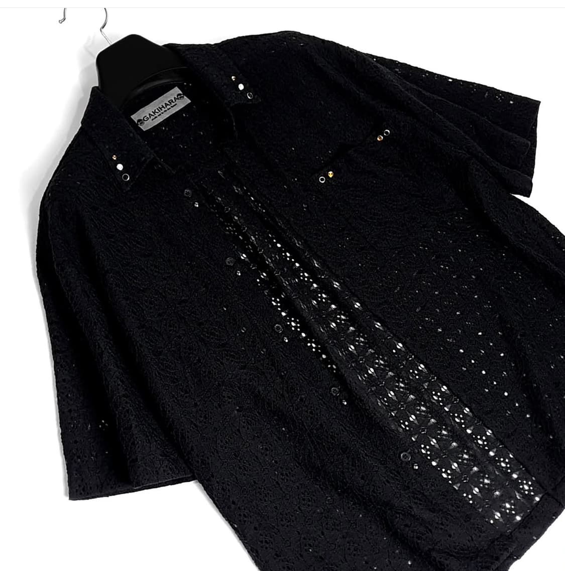 Michisiru gems 크로셰 셔츠 (Black) 상품이미지1