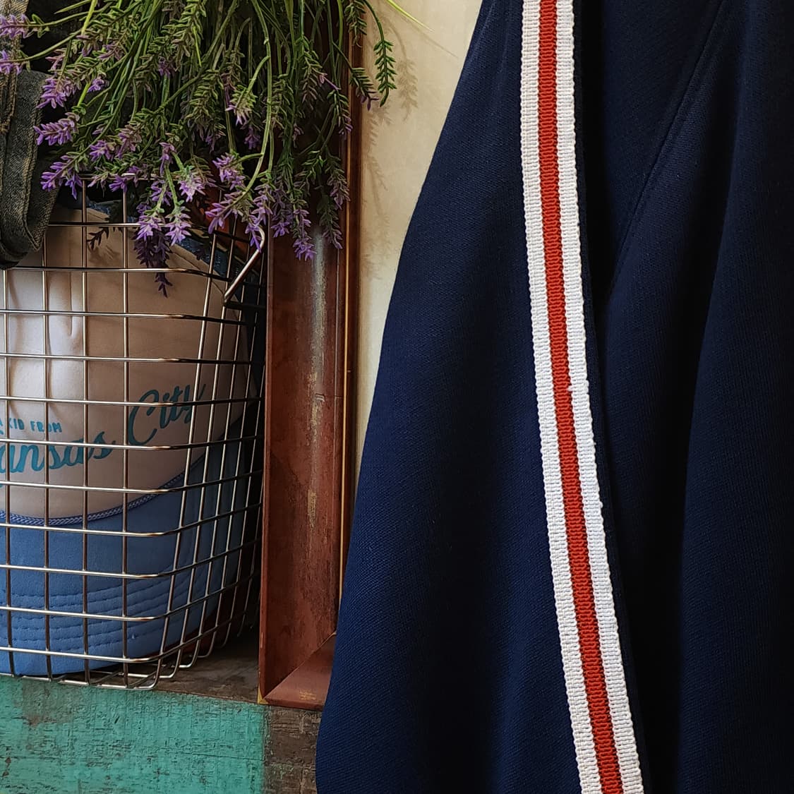 70s 빈티지 트레이닝 집업 자켓 스트라이프 블루 m  상품이미지6