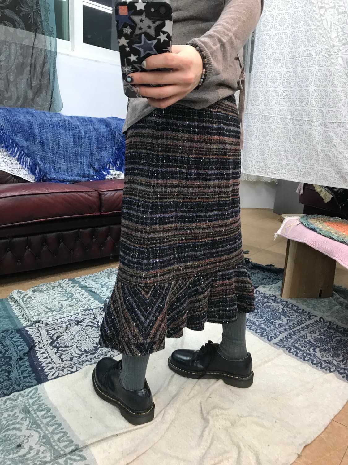 빈티지 여성 블랙 밴딩 미디스커트  상품이미지2