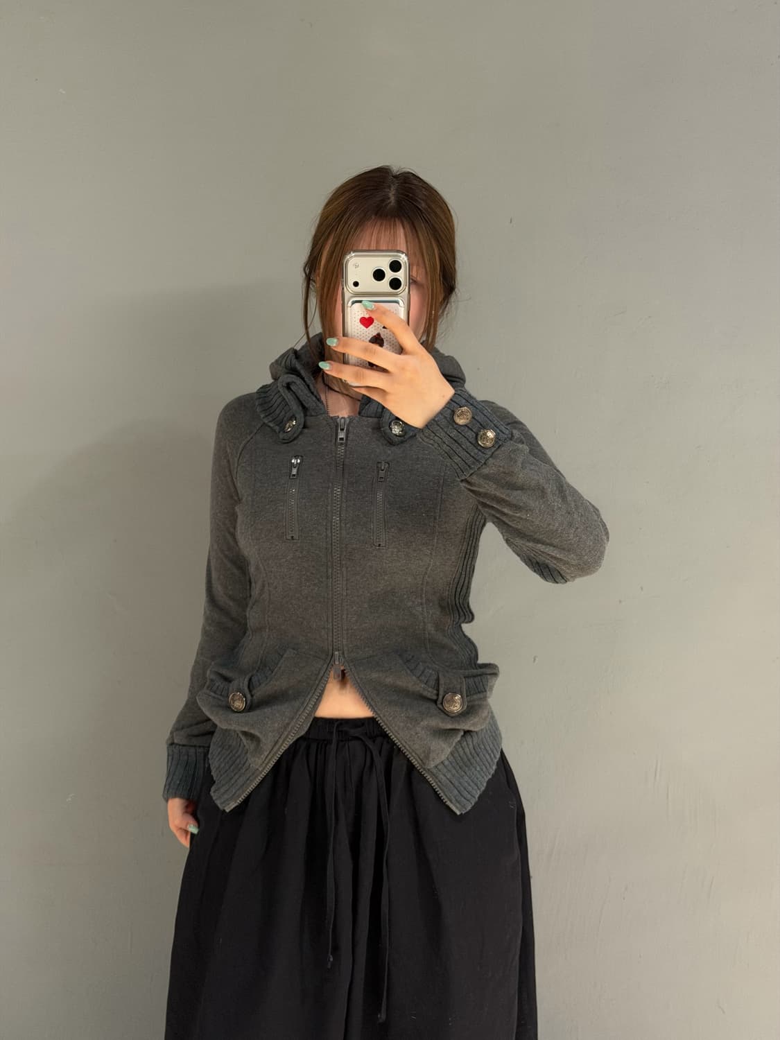 high-neck ribbed detail hood zip-up 상품이미지2