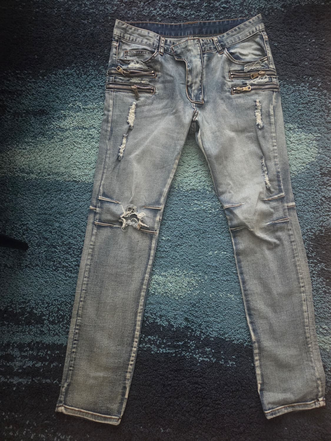 택포)디스트로이드 찢찢 지퍼 바이커진 스키니청바지데님 상품이미지7