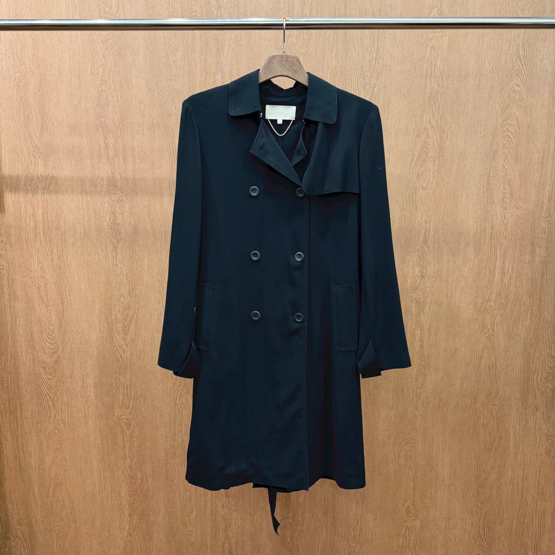 바네사 브루노 롱 코트 더블 브레스티드 벨트 스트랩 디테일 블랙 상품이미지2