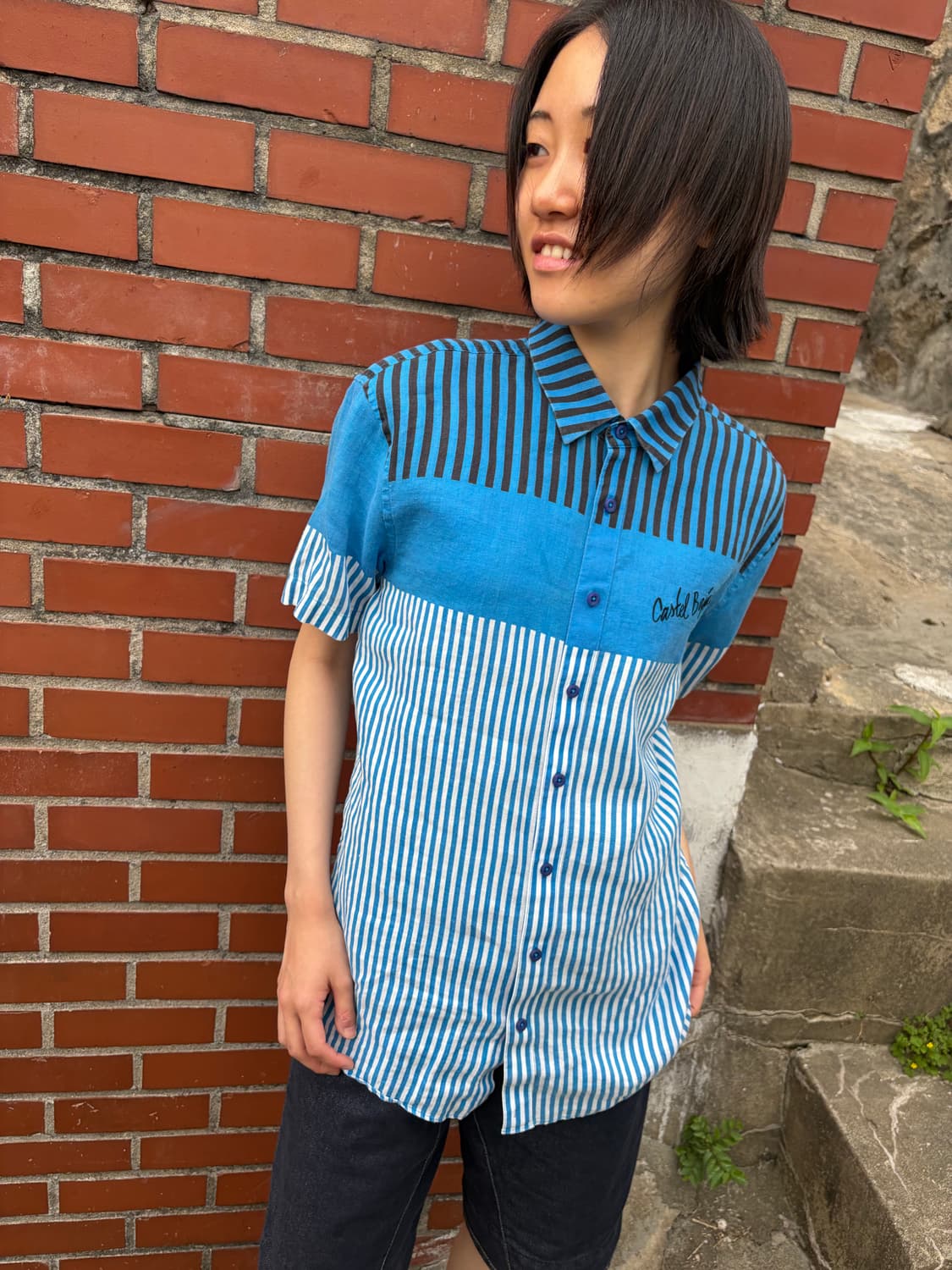 Castelbajac 린넨 블렌드 스트라이프 반팔 셔츠 M 상품이미지4