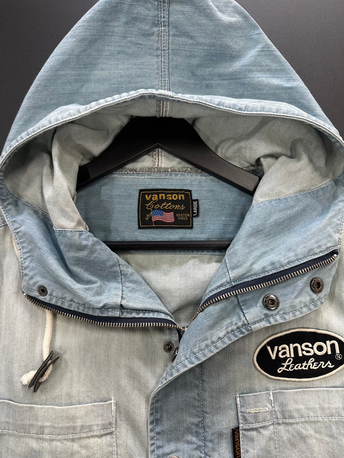 벤슨 스타 워시드레터링 하이넥 데님후드자켓 상품이미지9