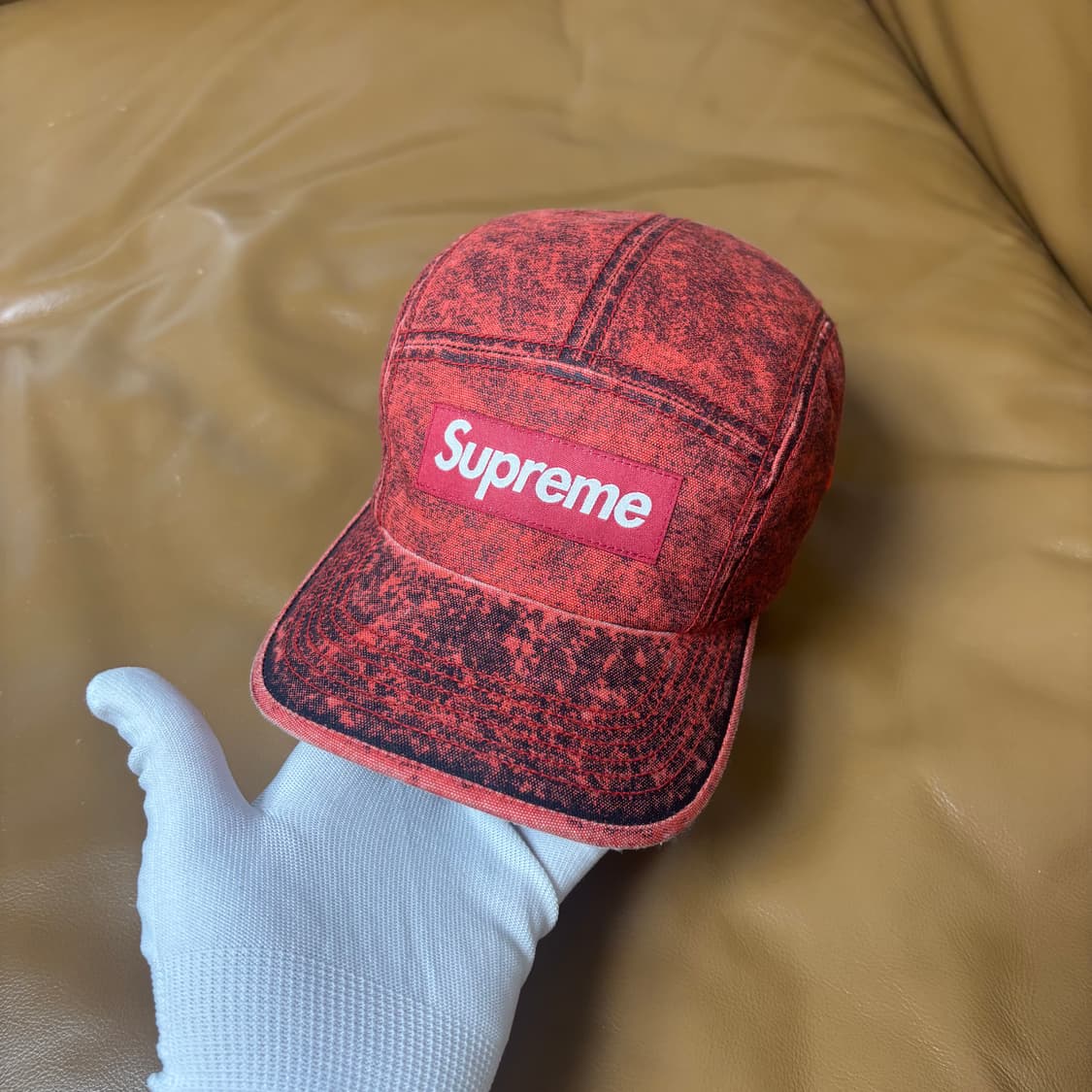 슈프림 캠프캡 모자 박스로고 코듀라 워시드 코랄 레드 상품이미지2