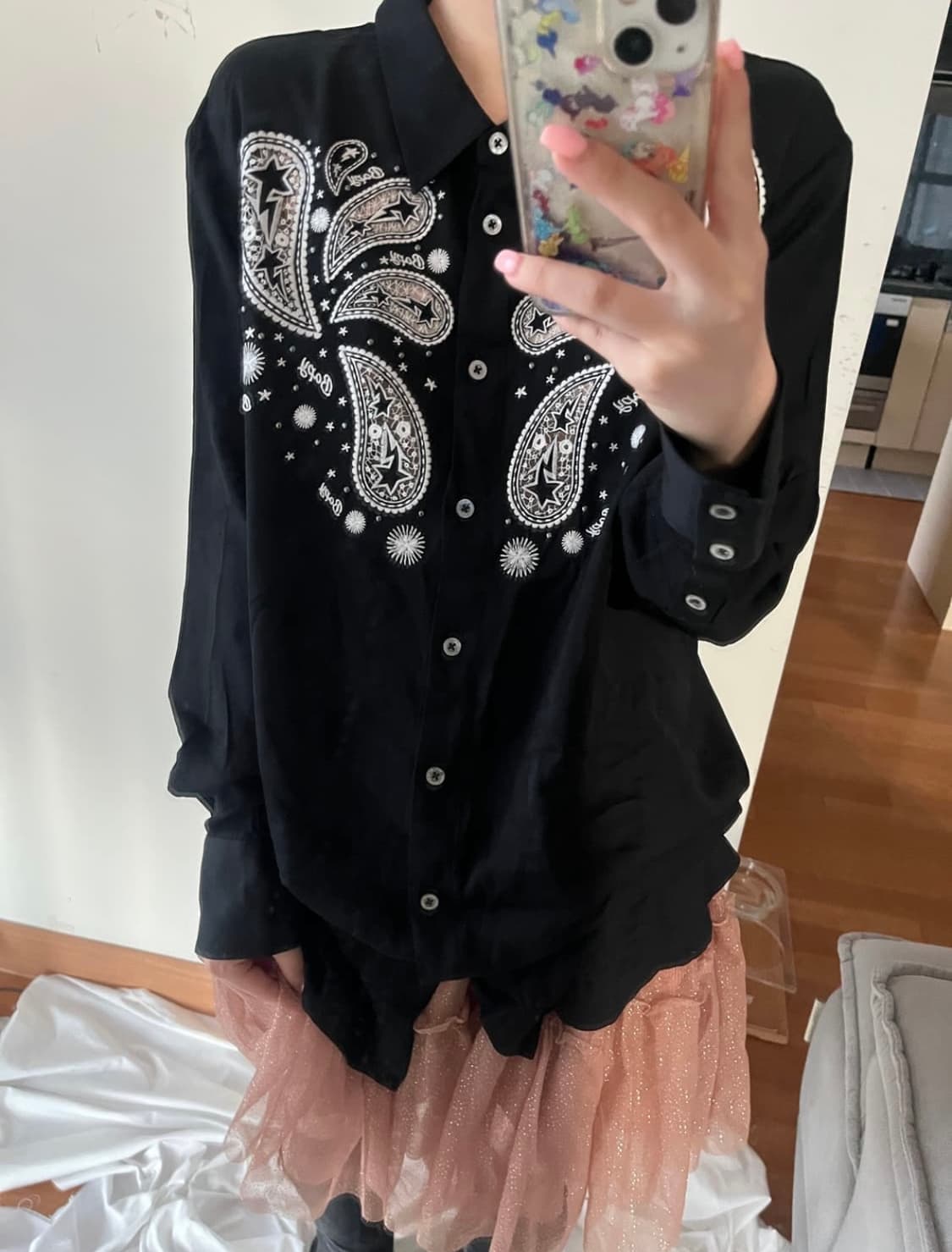 베이프 스타 자수 페이즐리 스터드 큐빅 오버사이즈 셔츠 상품이미지2