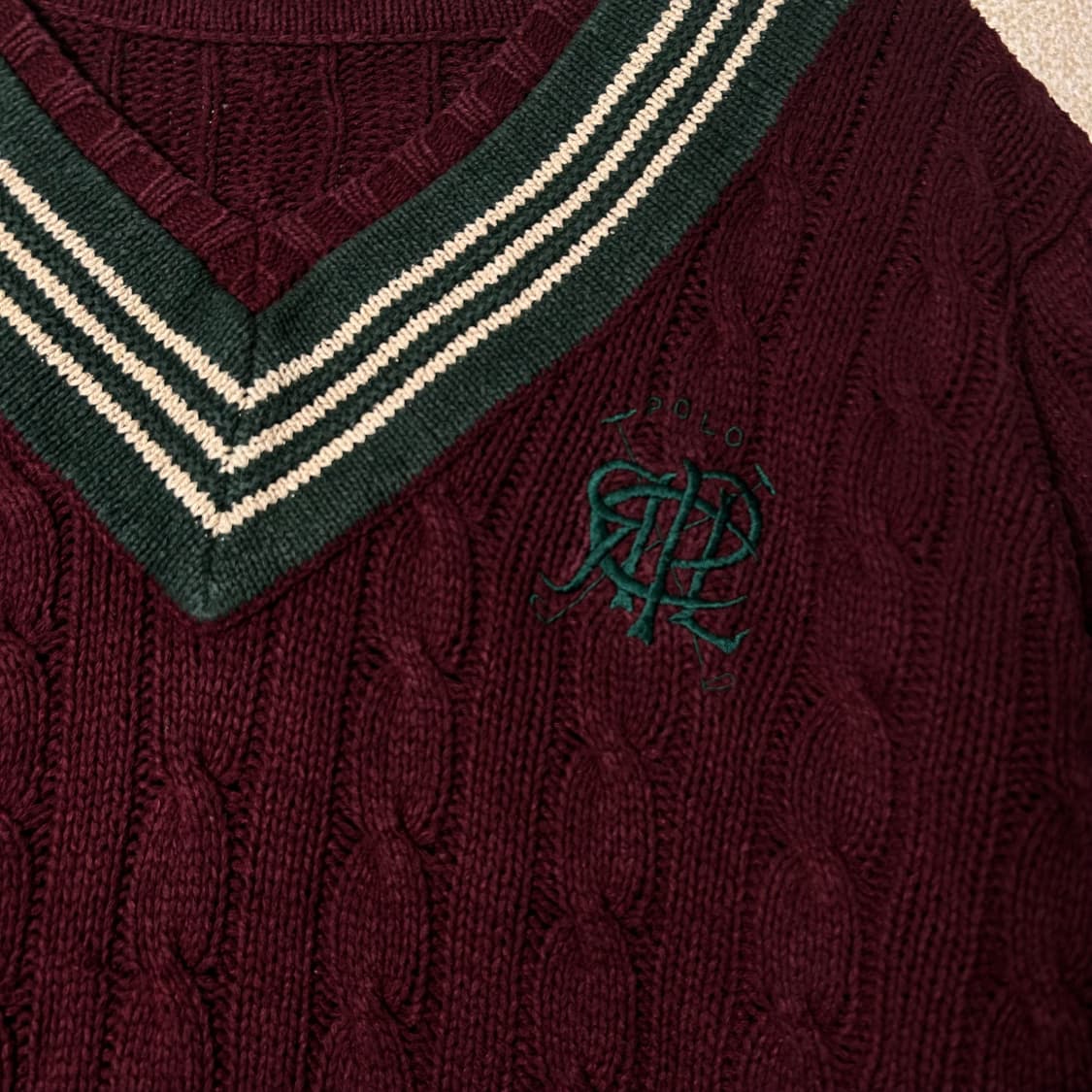 (M) 80s 폴로 랄프로렌 에스에치 버건디 크리켓 니트  상품이미지3