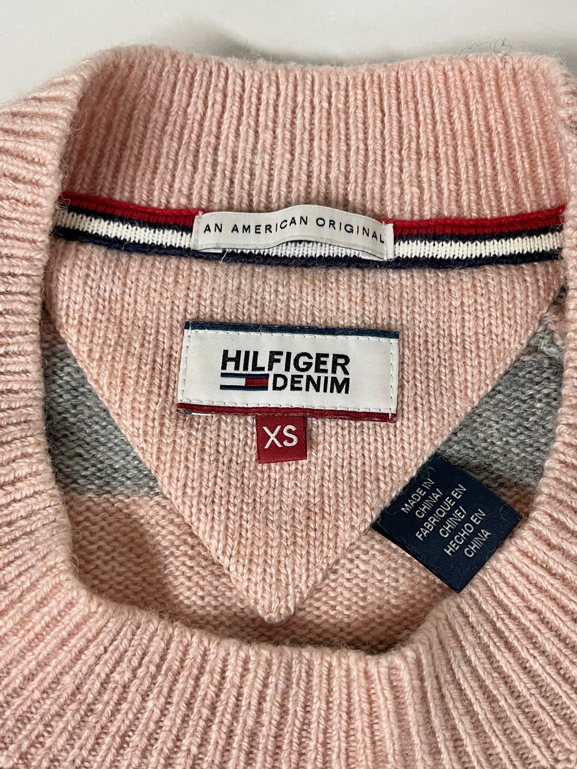 XS) 타미진스 스트라이프 니트 핑크 그레이 상품이미지3