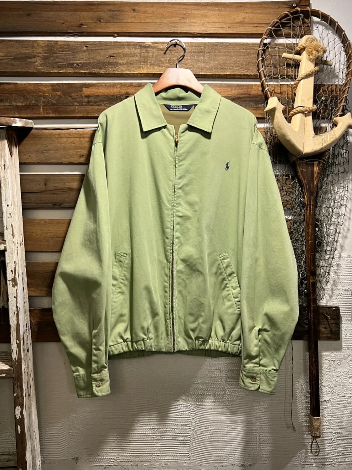 [M]90's 폴로 랄프로렌 그린 가먼트다잉 코튼 드리즐러 자켓 상품이미지1