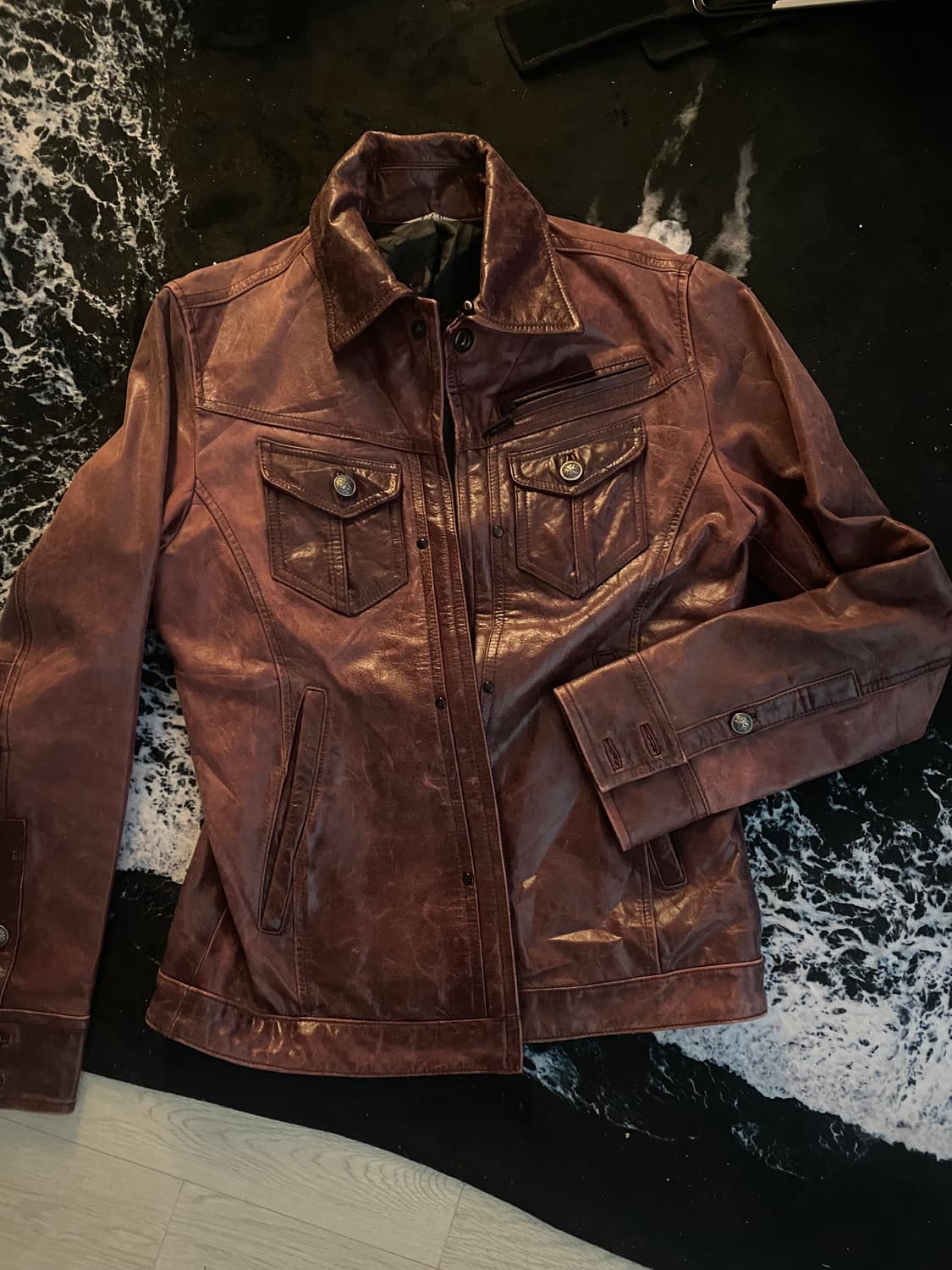 ASM 워싱 레더 자켓 상품이미지1