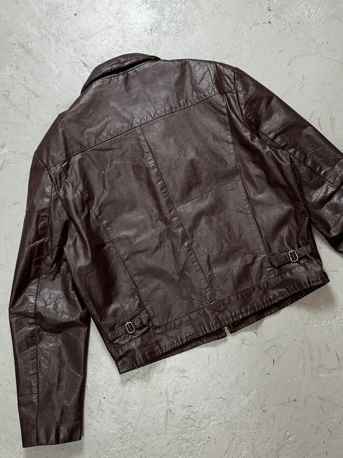 80's 빈티지 버건디 크롭 레더 자켓 파이트 클럽 상품이미지6