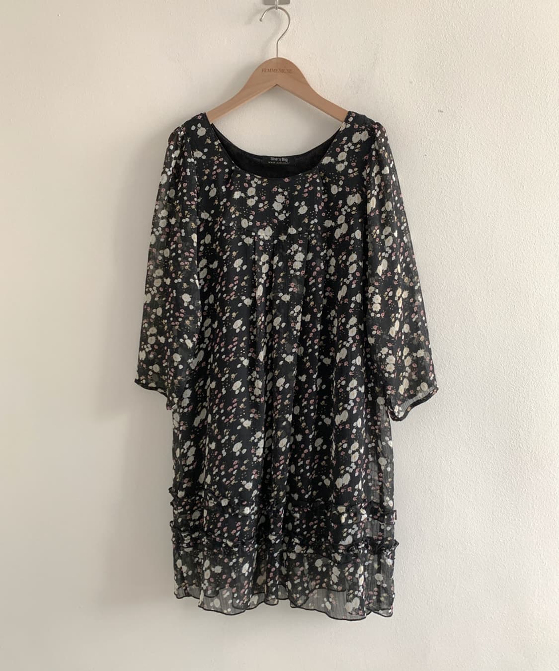 Flower Chiffon Dress(Black) 상품이미지1