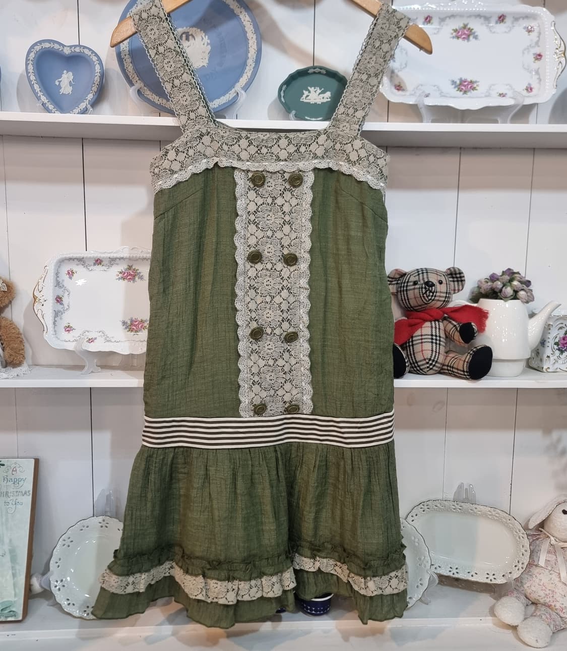 엑시즈팜  올리브 그린 레이스 뷔스티에 원피스 상품이미지1