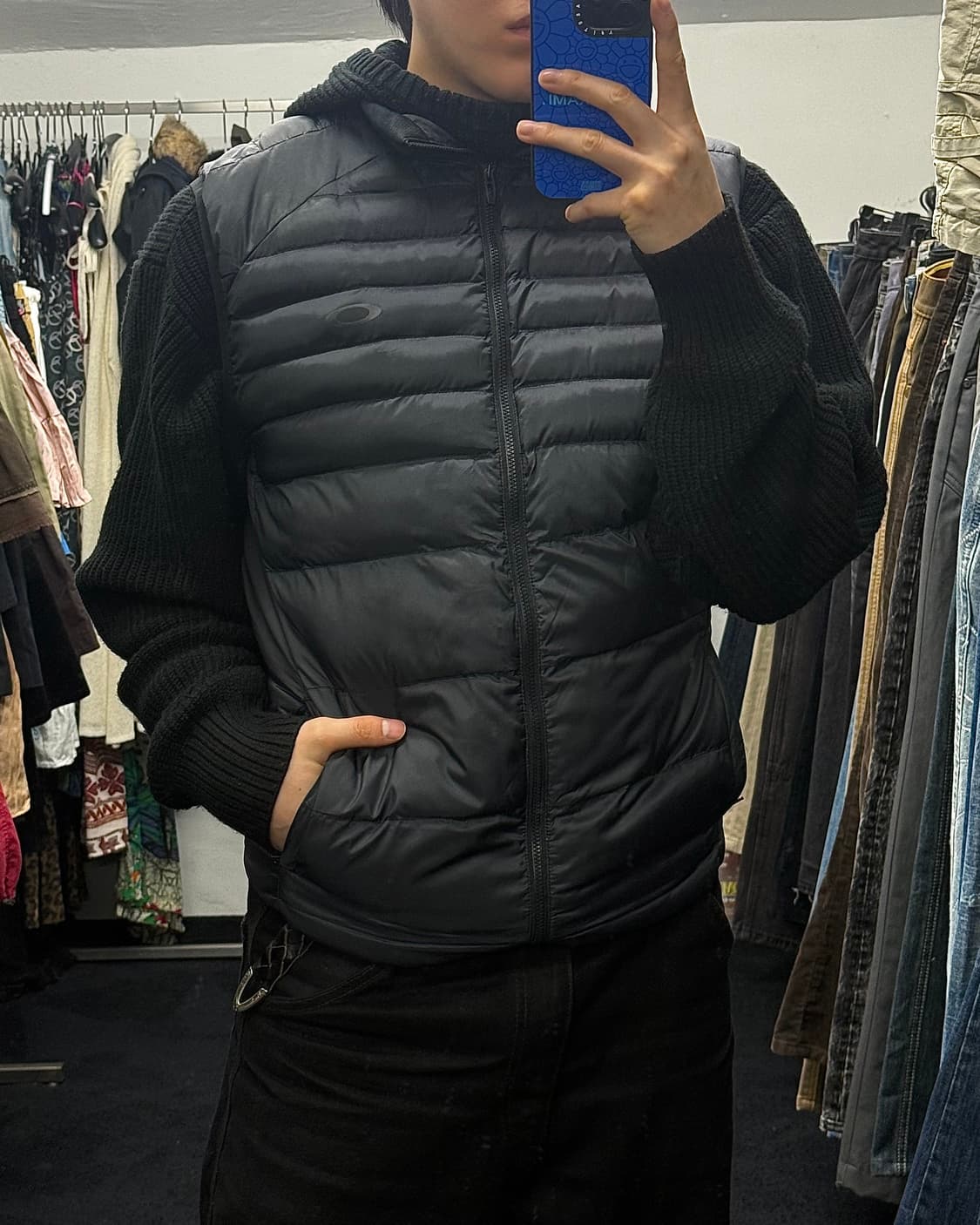 오클리 경량 패딩 조끼 베스트 집업 고프코어 런닝 S 하이넥 카라 블랙 상품이미지1