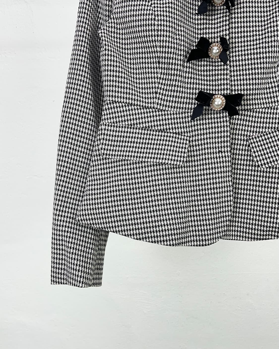 신스덴 하운드 투스 체크 리벳 펄 플랩 포켓 블레이저 상품이미지4