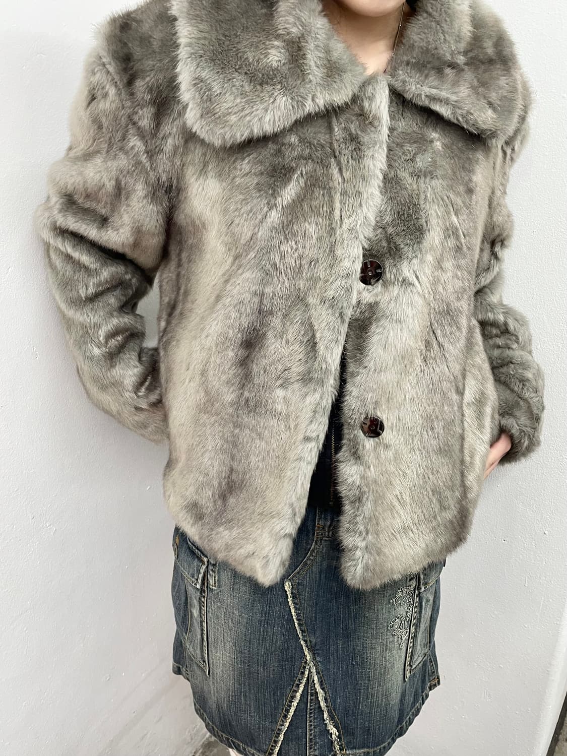 그레이 헤어리 퍼자켓 상품이미지2