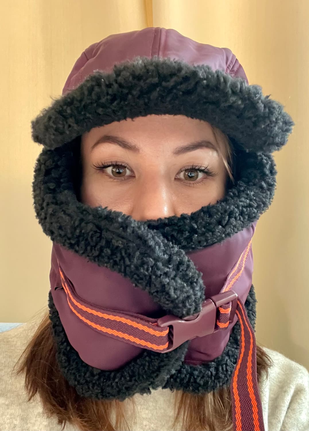 Shearling Trapper Hat (Burgundy & Black) 상품이미지6