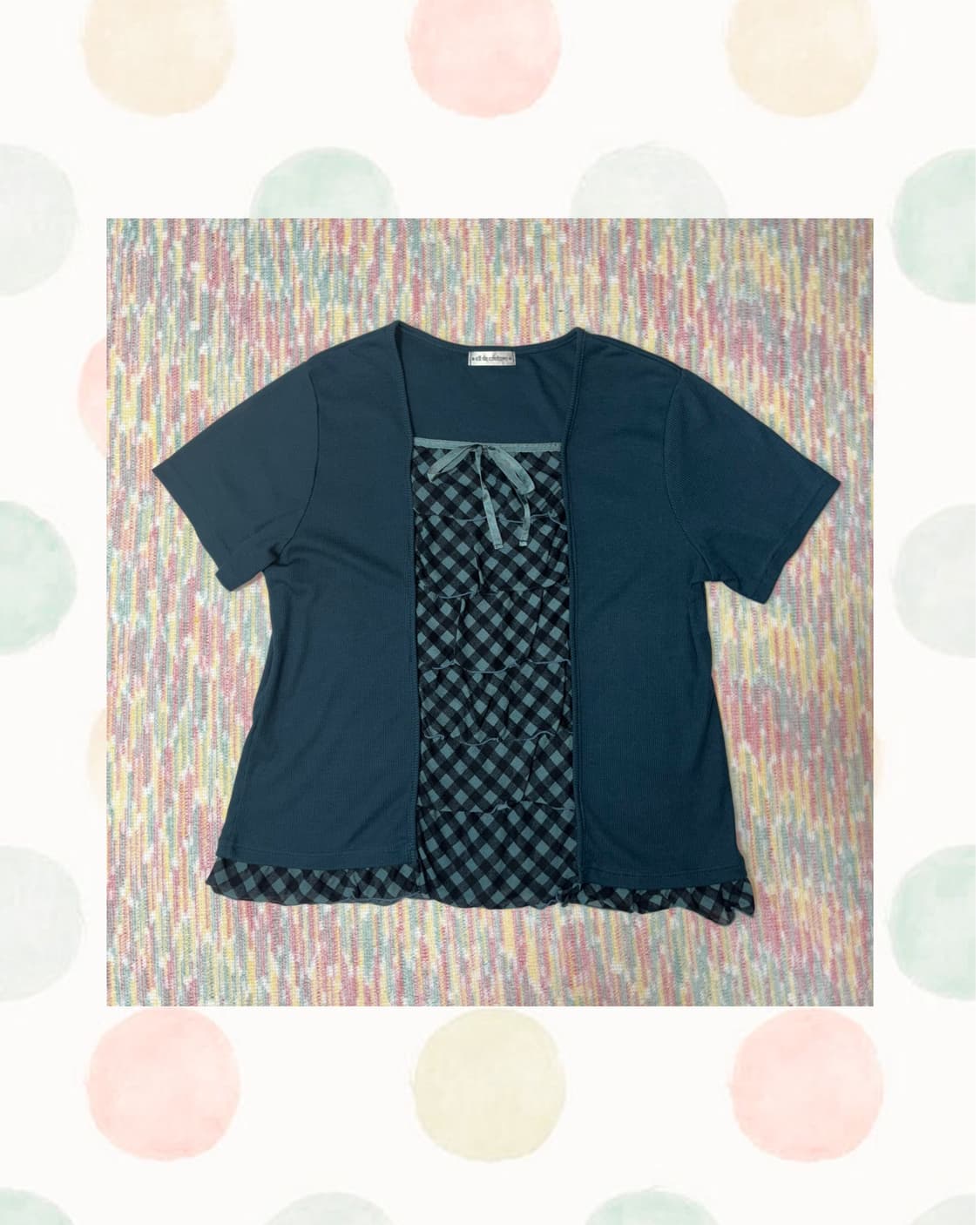 청록 체크 레이어드 블라우스 상품이미지1