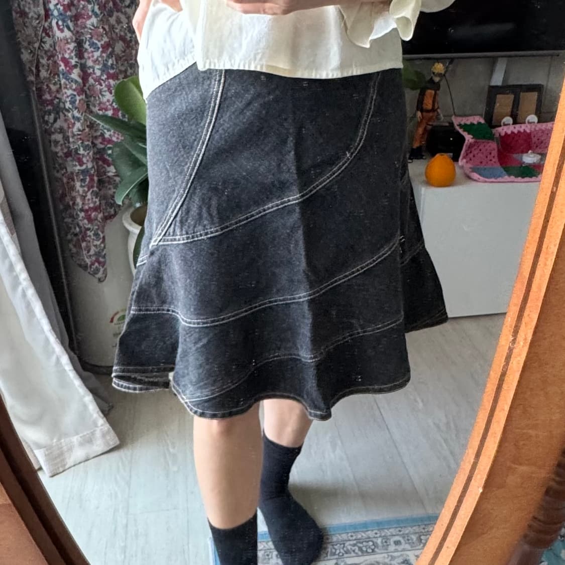 빈티지 블랙청 데님 플레어 스커트 상품이미지1