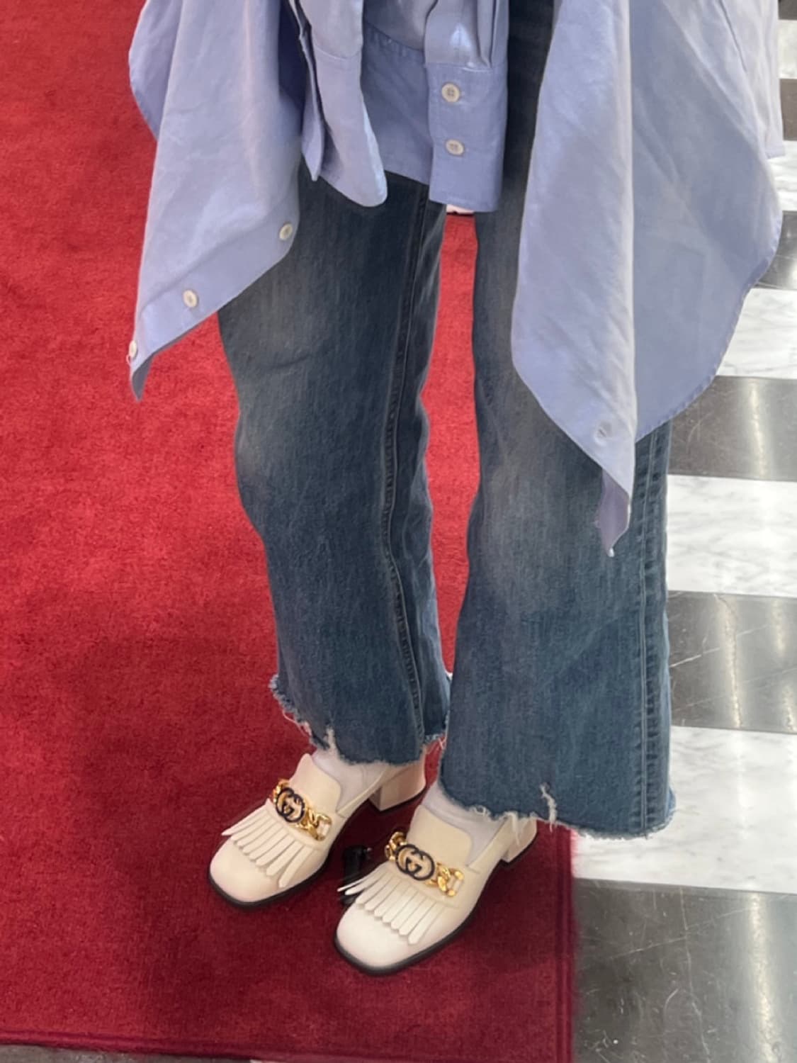 정품)급처1번신음상태좋음!구찌 인터로킹 G 레더 펌프 미드힐 구두 로퍼 상품이미지2