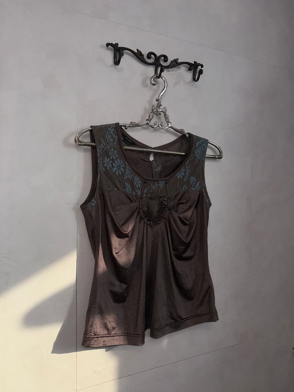 Blue brown oriental shirring sleeveless 상품이미지3
