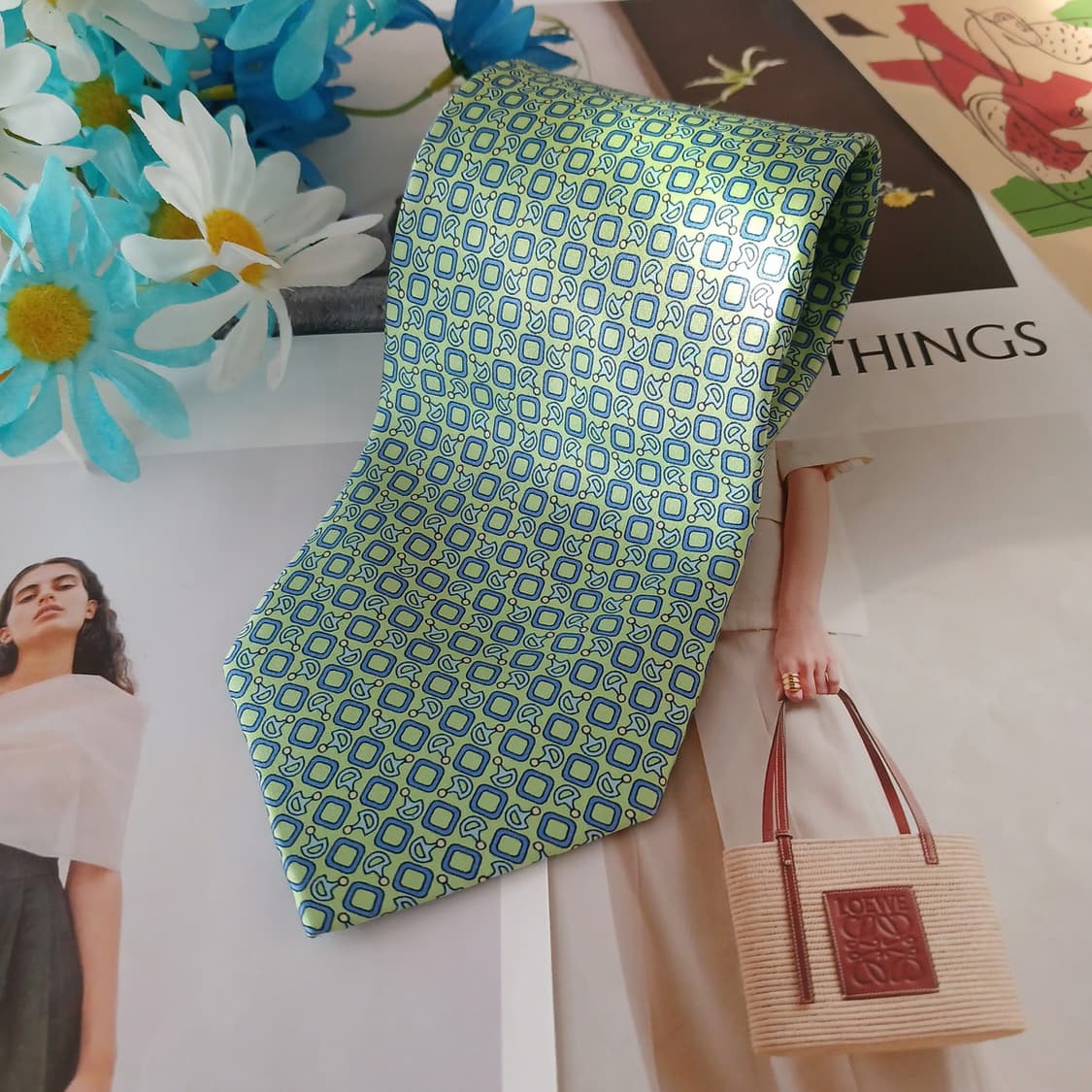 레미지오 실크 민트 지오메트릭 넥타이 8.8cm 새상품 A19079
 상품이미지1