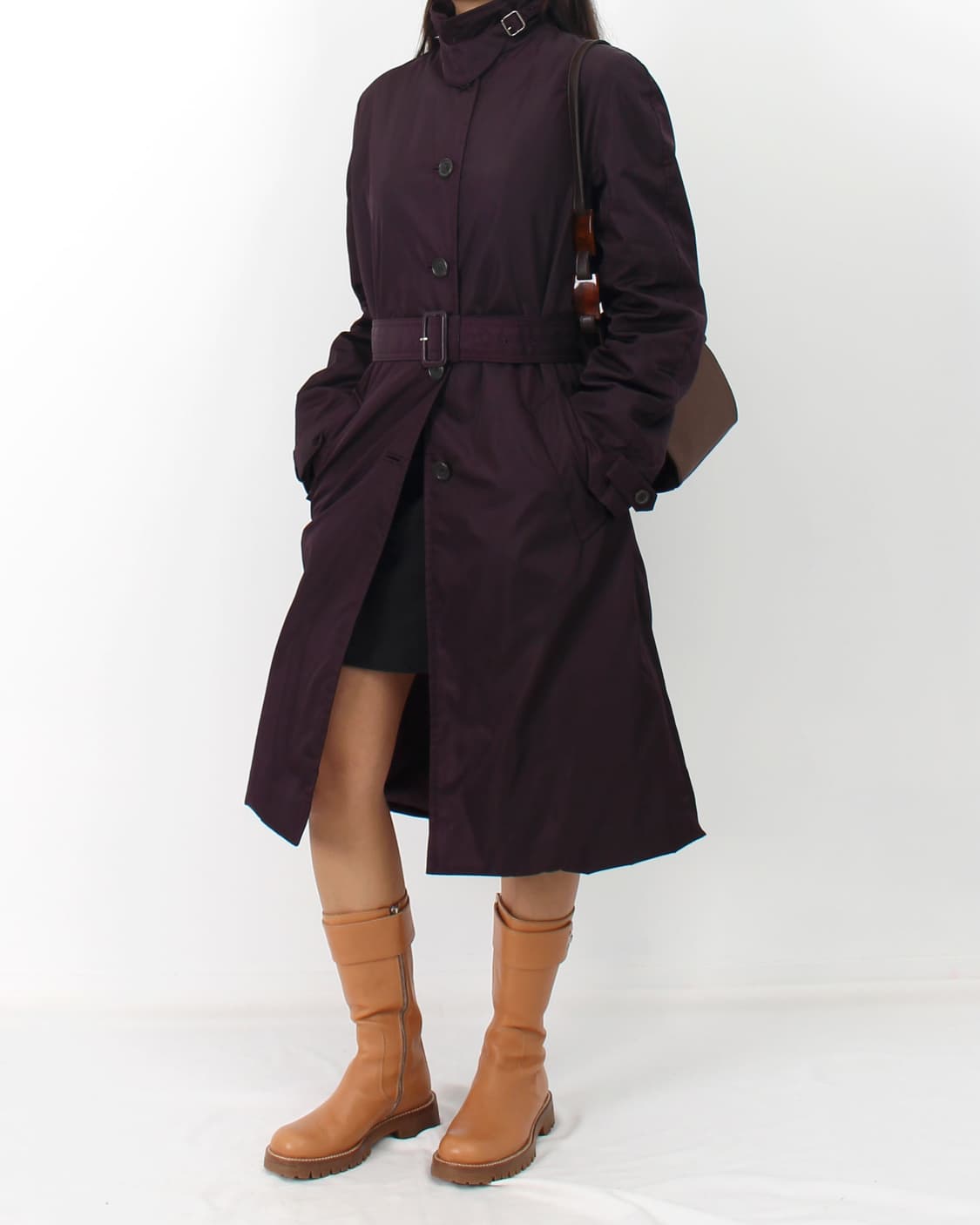 프라다 prada 빈티지 나일론 퍼플 미디 벨트 트렌티 코트 자켓 상품이미지3