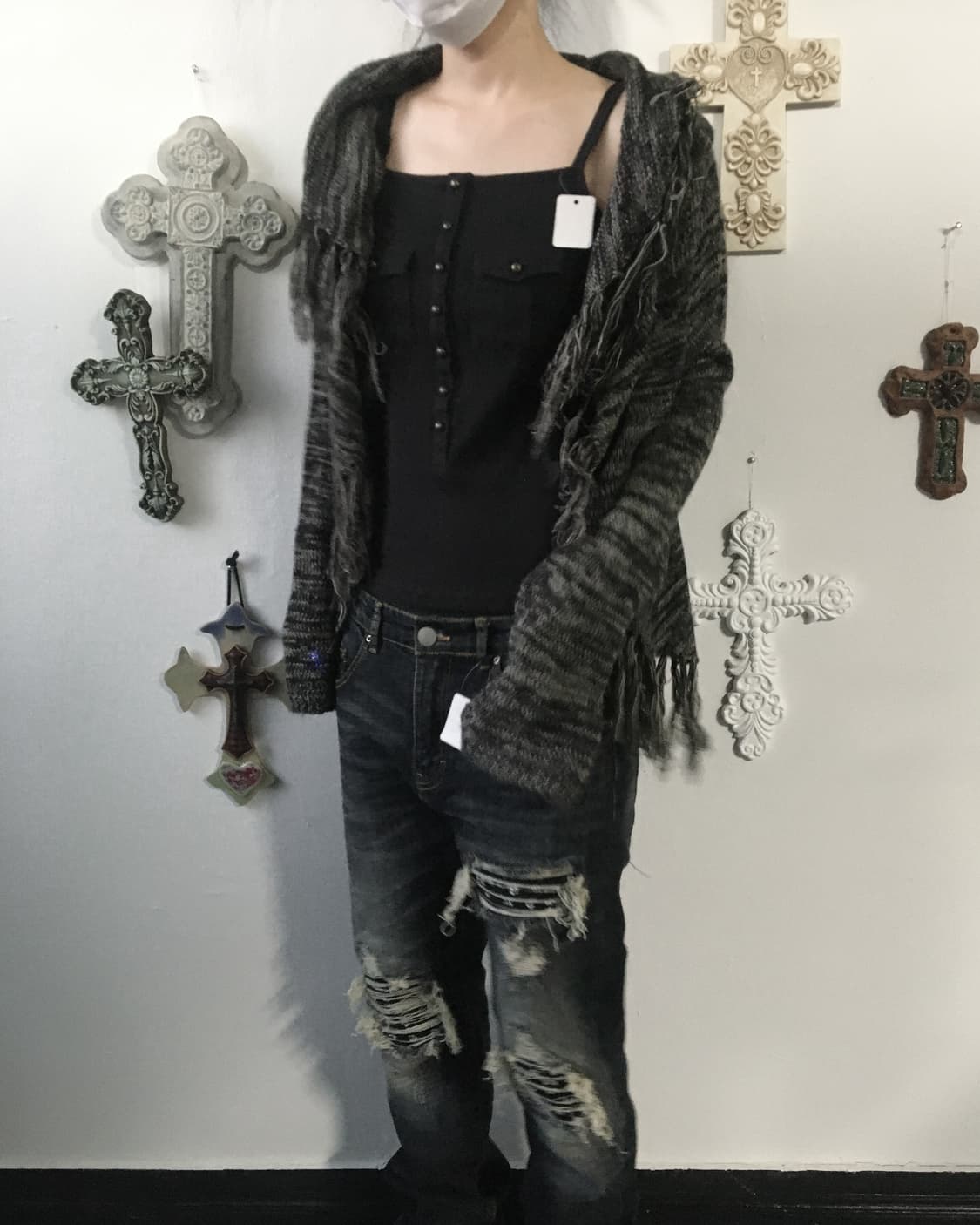 Fringe open knit cardigan 상품이미지8