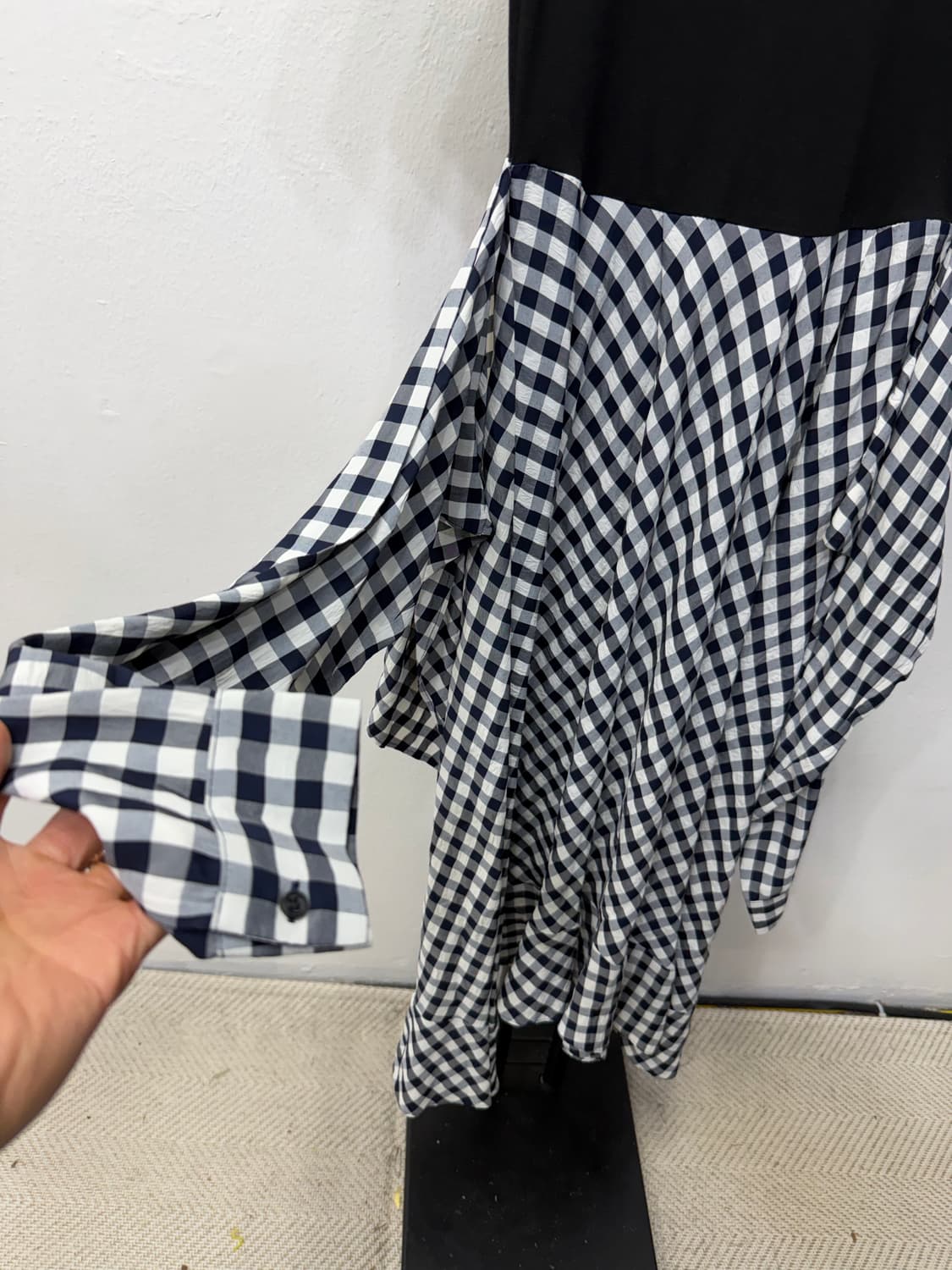 정품) 마쥬 블랙 체크 믹스 원피스 1 상품이미지3