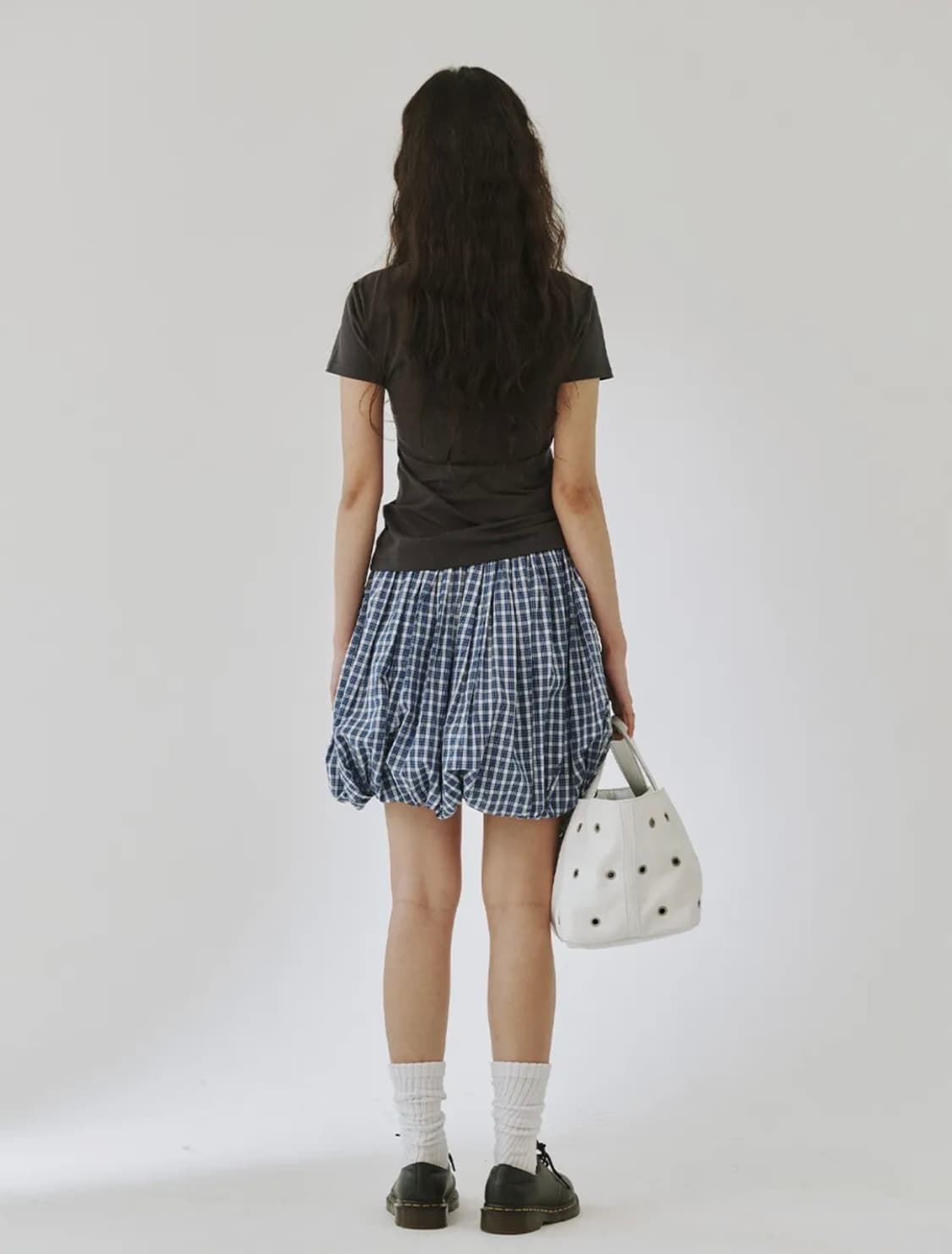 PLZPROJECT 플리즈프로젝트 BALLOON SKIRT 블루 체크 상품이미지2