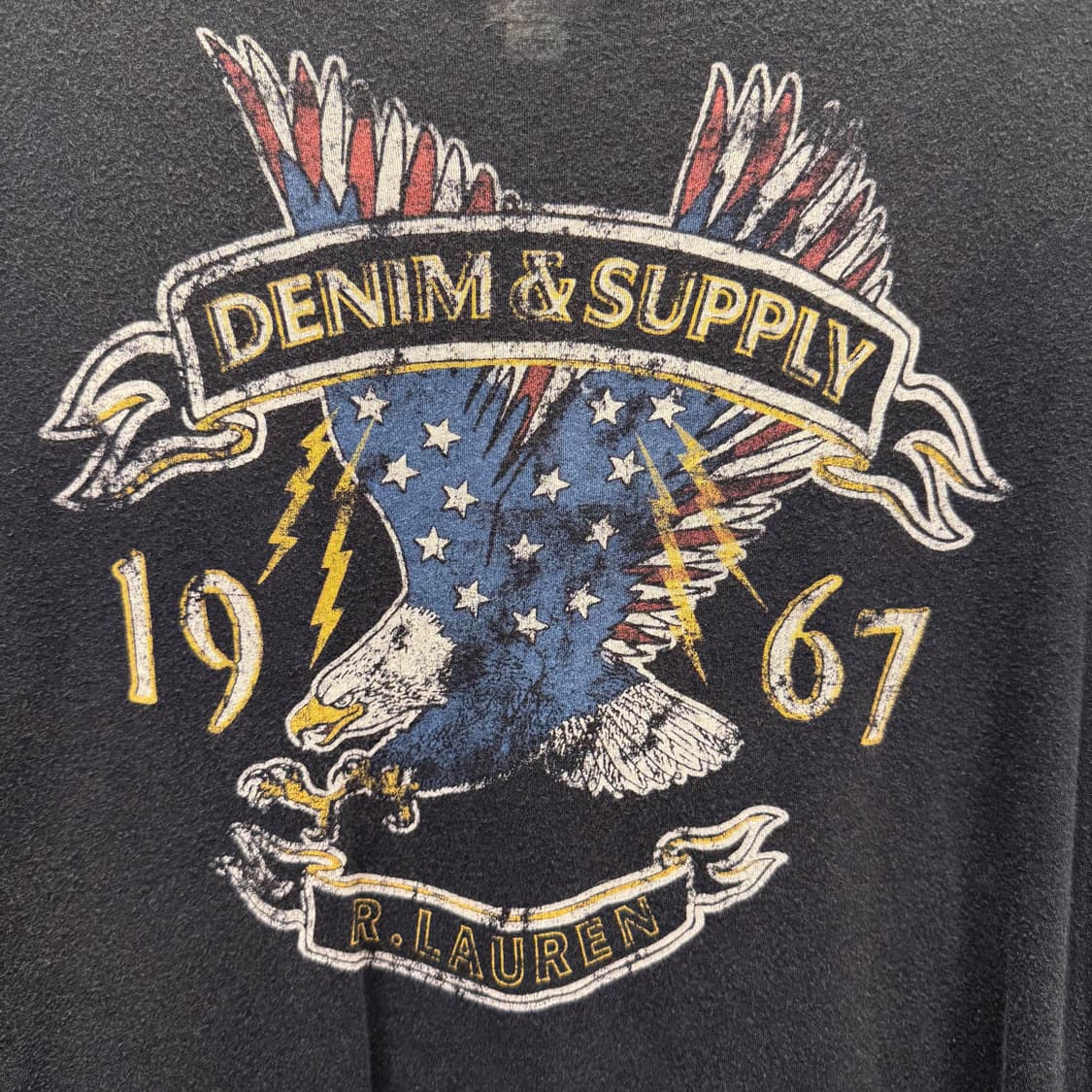 데님 앤 서플라이 반팔 티셔츠 독수리 그래픽 프린트 워싱 디테일 블랙 상품이미지6