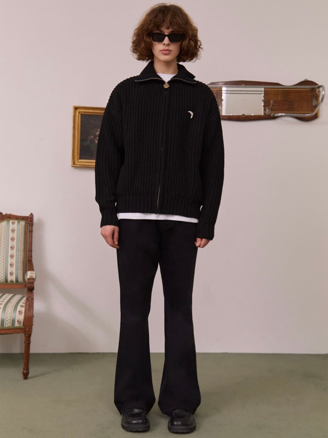 [M] STU 하이넥 집업 스웨터 블랙 상품이미지2