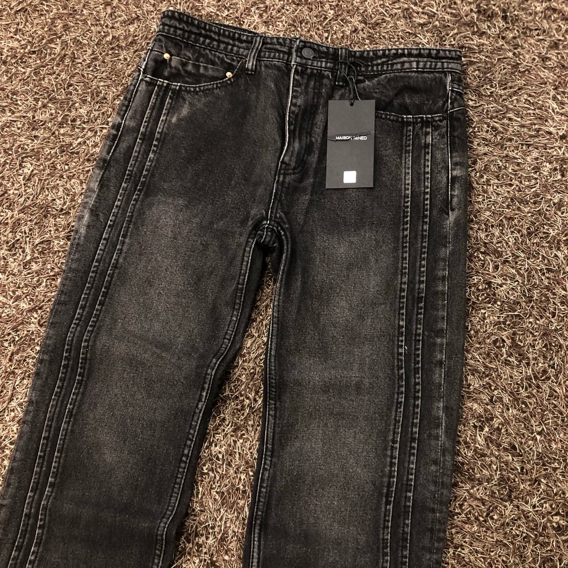 새상품 메종미네드 사이드 레이어드 흑청 워싱 데님 팬츠  상품이미지2