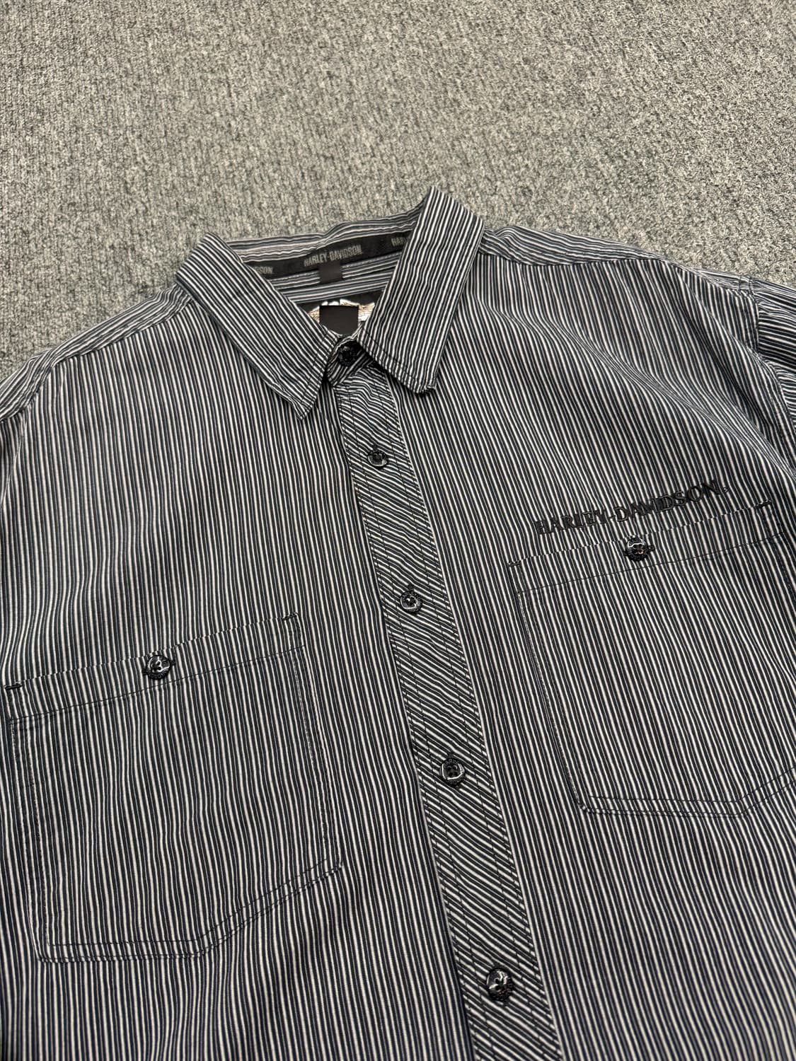 2XL)할리데이비슨 빈티지 자수 스트라이프 긴팔셔츠 상품이미지3